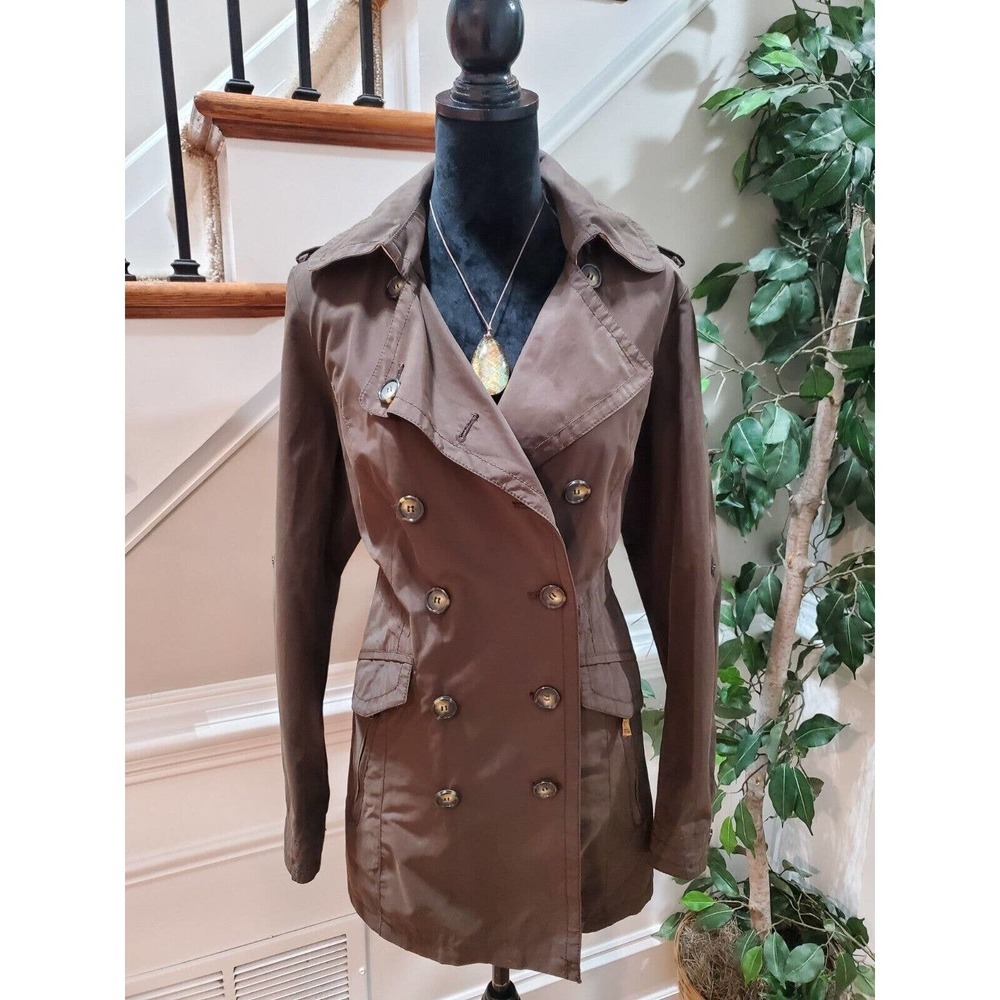 Jones New York Women Brown Cotton Long Sleeve Double Breasted Jacket Size Medium